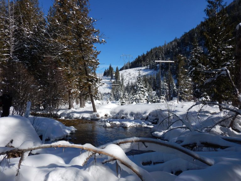 Crow Creek in the Prospect Creek Drainage in winter, collaborative restoration